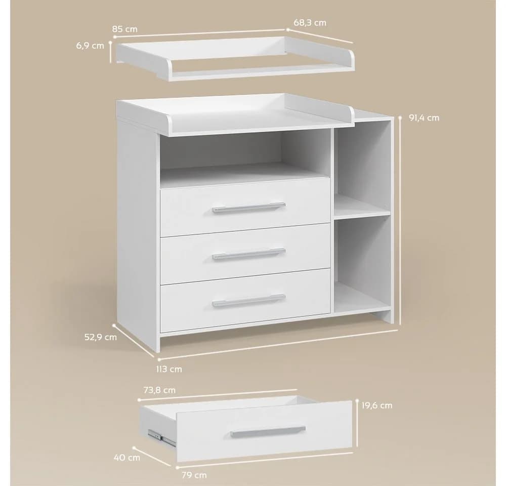 Livinity® Wickelkommode Torino Weiß mit Schubladen - Bild 3