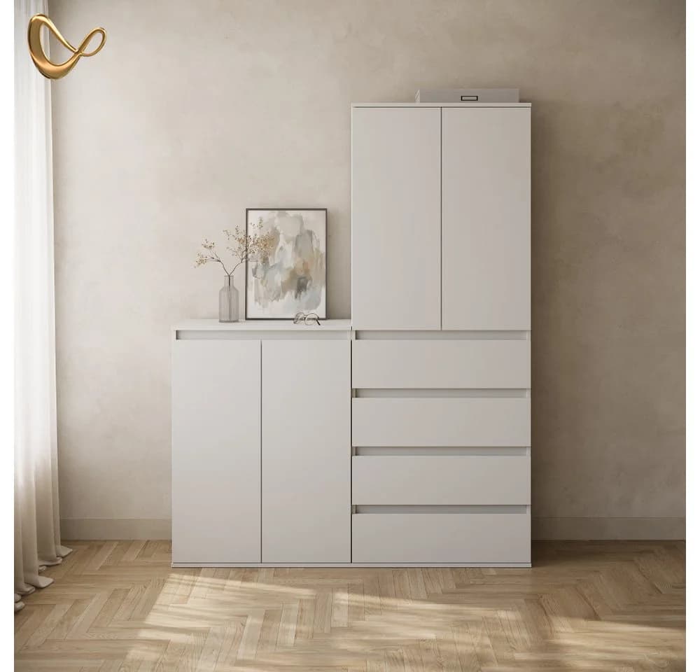 Livinity® Kleiderschrank Garda Weiß mit 4 Schubladen