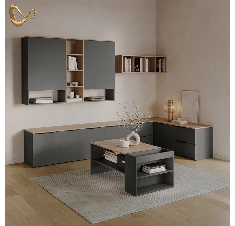 Livinity® Couchtisch Piave Anthrazit/Sonoma mit Regalen