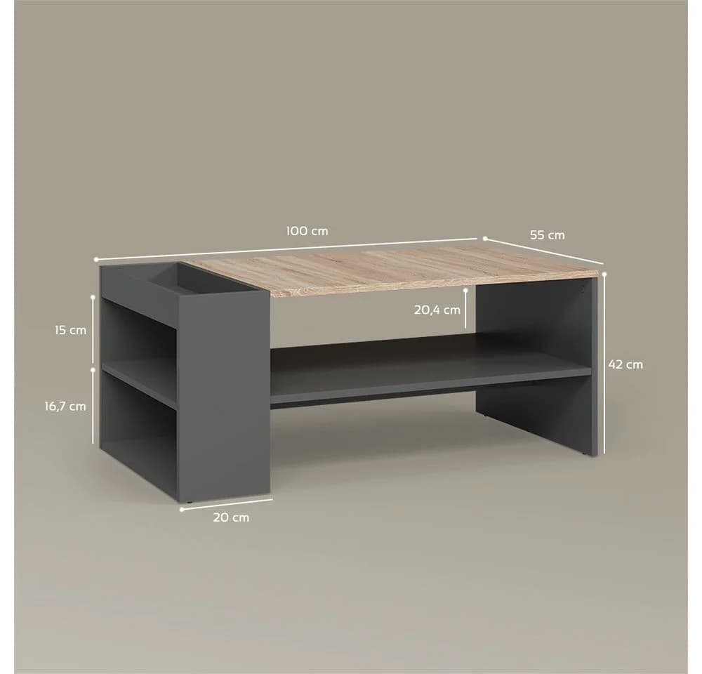 Livinity® Couchtisch Piave Anthrazit/Sonoma mit Regalen - Bild 3