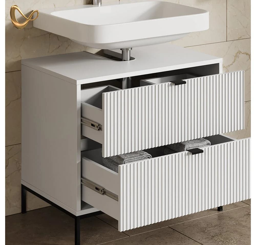 Livinity® Waschbeckenunterschrank Aterno Weiß 2 Schubladen - Bild 5