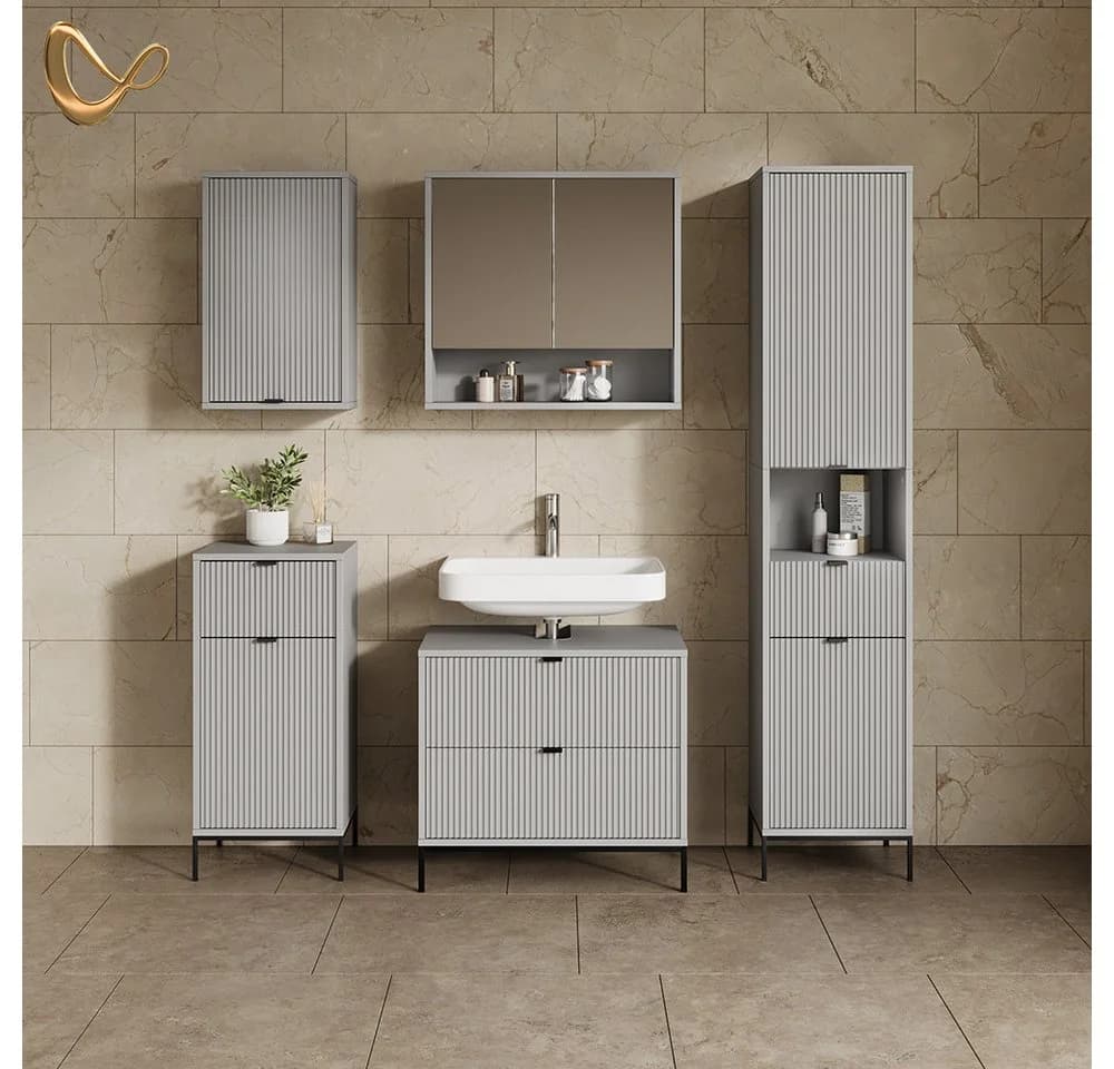 Livinity® Waschbeckenunterschrank Aterno Grau mit 2 Schubladen - Bild 1