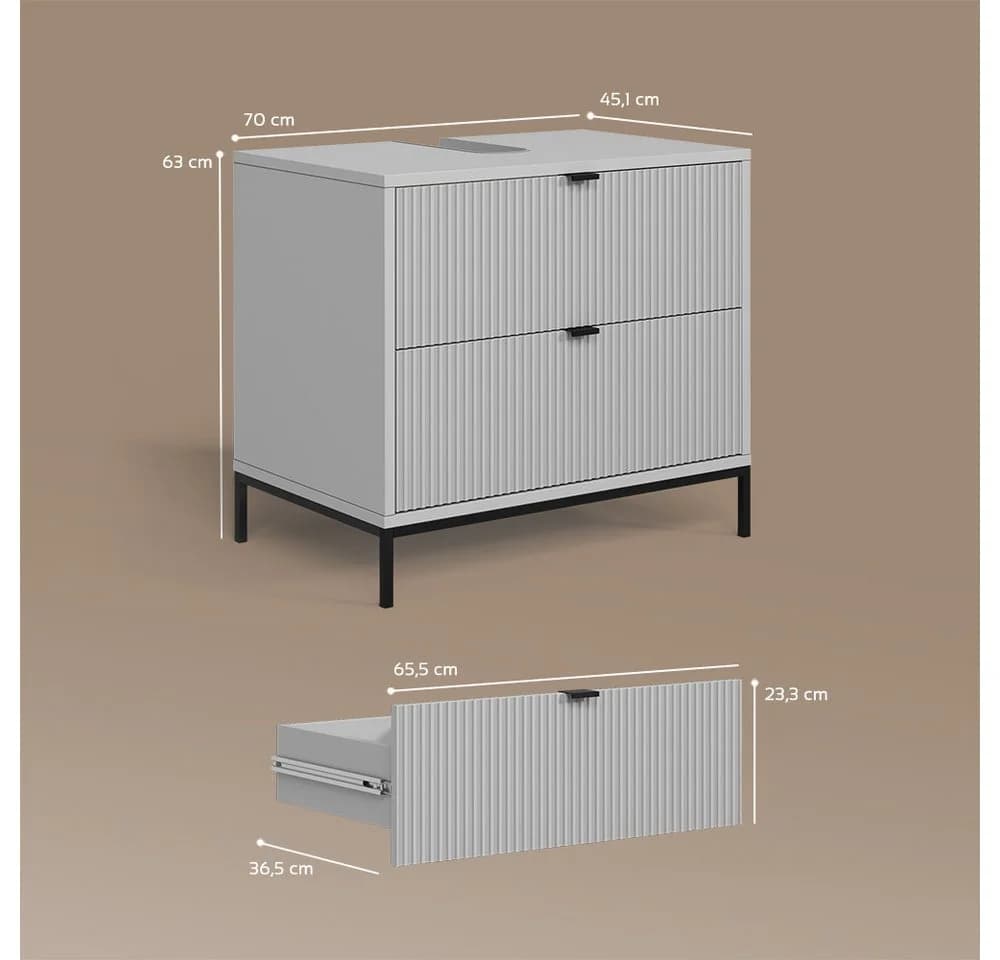 Livinity® Waschbeckenunterschrank Aterno Grau mit 2 Schubladen - Bild 3