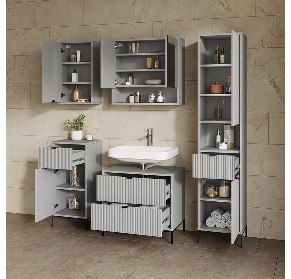 Livinity® Waschbeckenunterschrank Aterno Grau mit 2 Schubladen - Bild 4