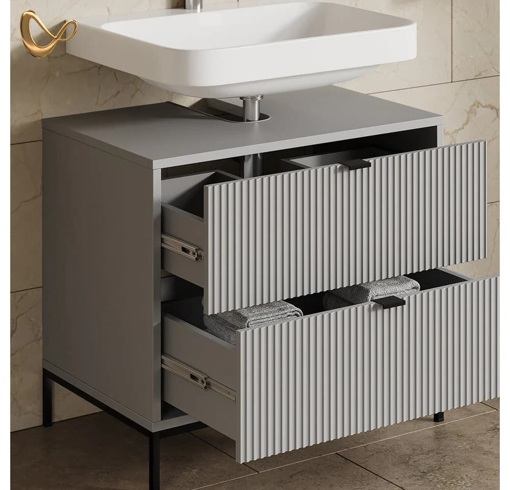 Livinity® Waschbeckenunterschrank Aterno Grau mit 2 Schubladen - Bild 5