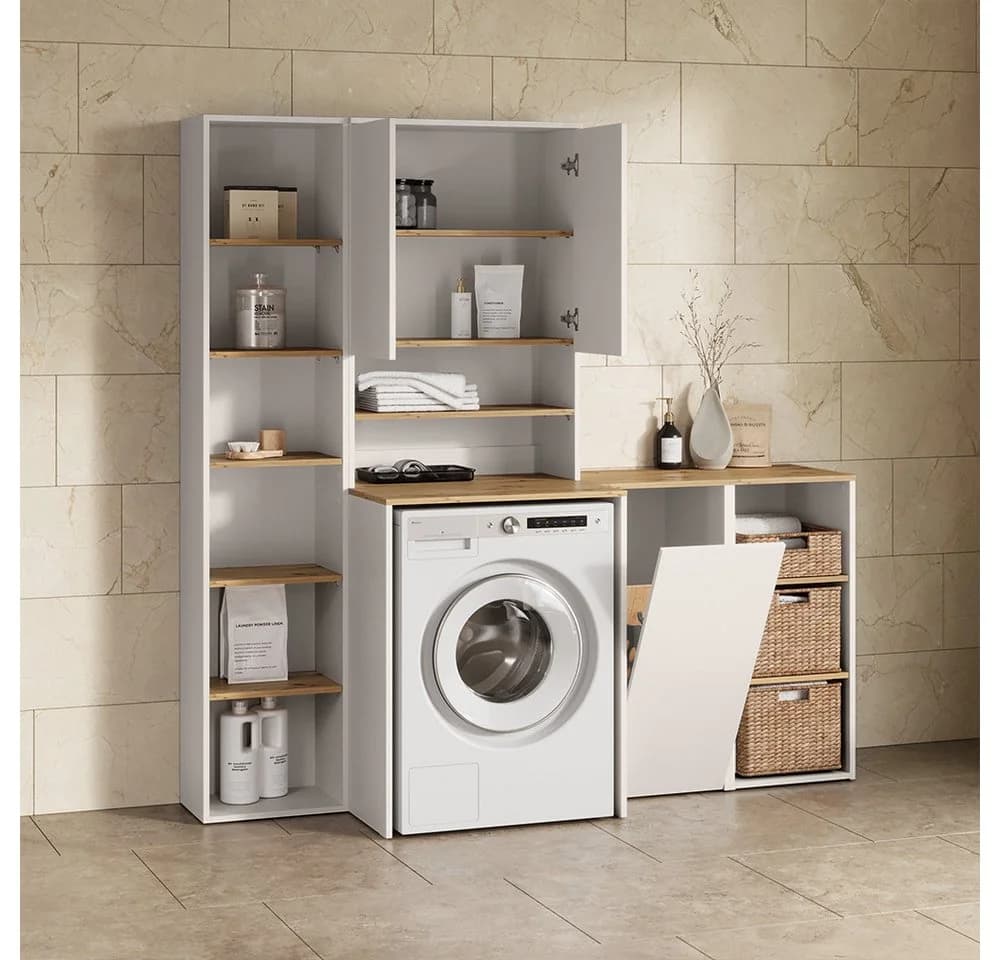 Livinity® Wäscheschrank Paolina mit Wäschkorb Weiß/Artisan-Eiche - Bild 4