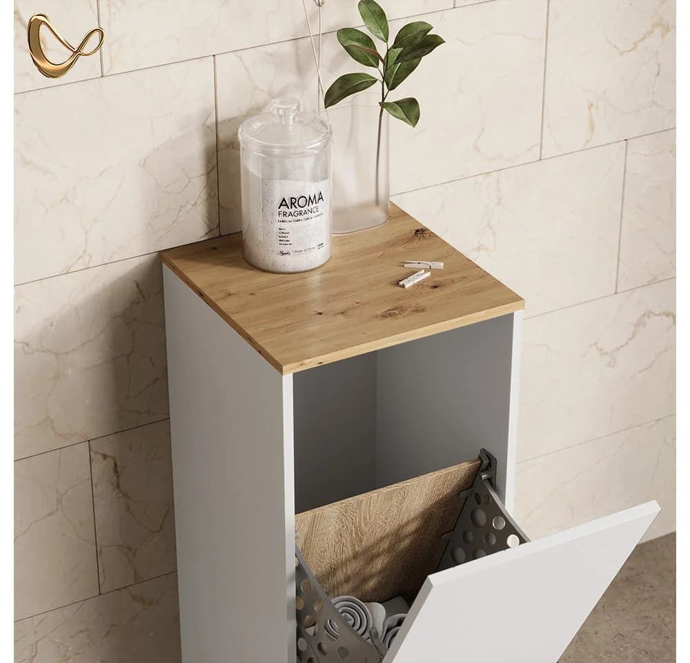 Livinity® Wäscheschrank Paolina mit Wäschkorb Weiß/Artisan-Eiche - Bild 5