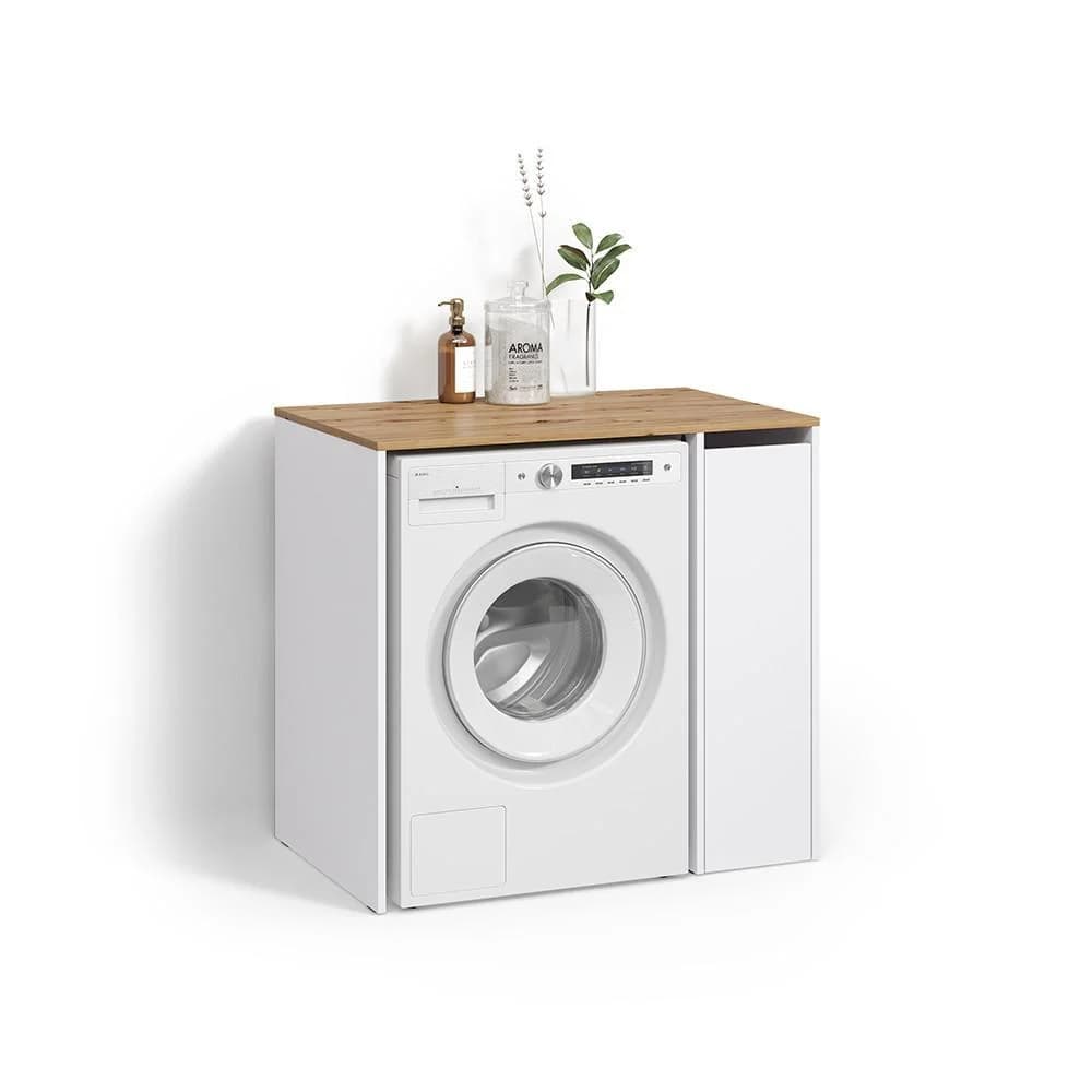 Waschmaschinenschrank Paolina Weiß/Artisan mit Fächern und Tür