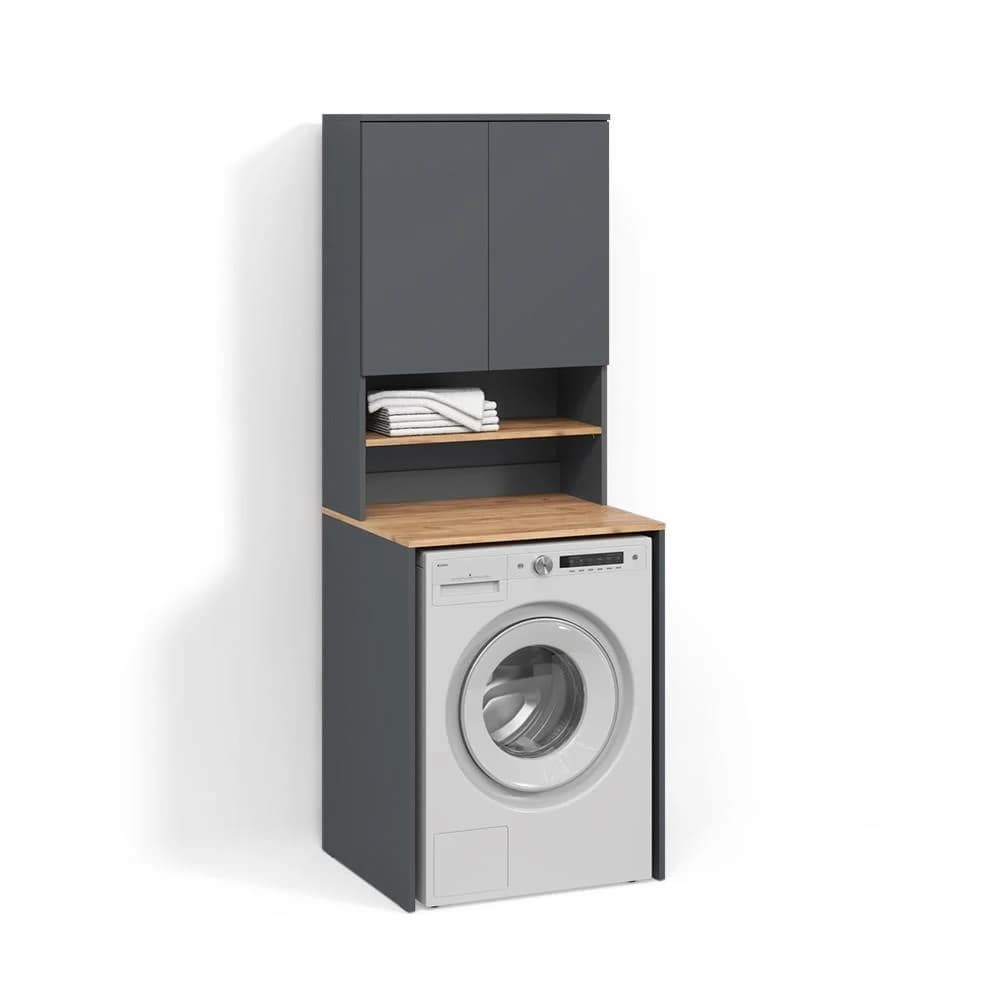 WASCHMASCHINENSCHRANK Paolina Anthrazit/Goldkraft Eiche 2 Teile mit Regal