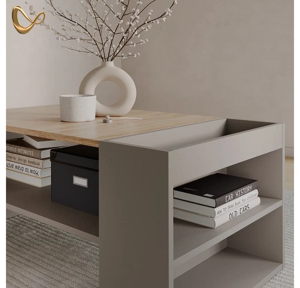 Livinity® Couchtisch Piave Greige mit Regalen - Bild 5