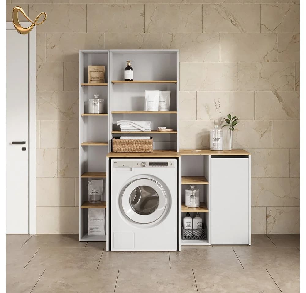 Livinity® Wäscheschrank Paolina Weiß mit Wäschekorb