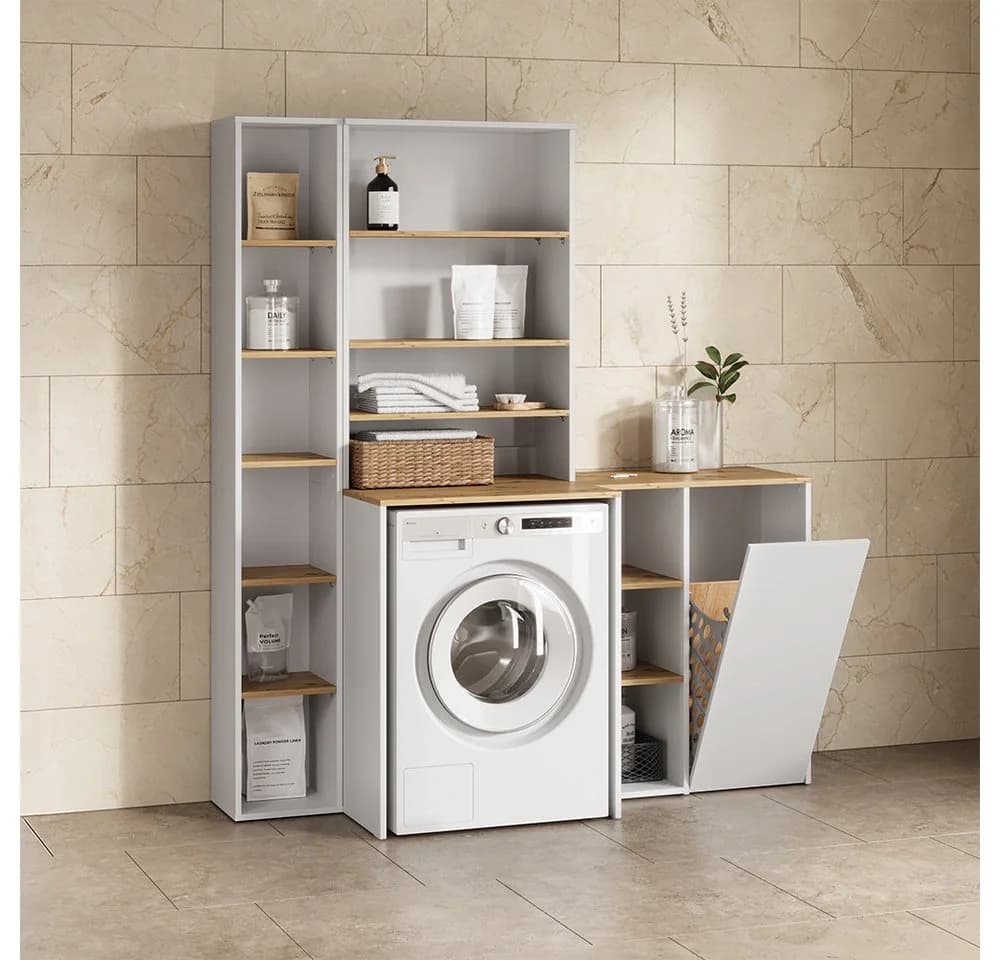 Livinity® Wäscheschrank Paolina Weiß mit Wäschekorb - Bild 4