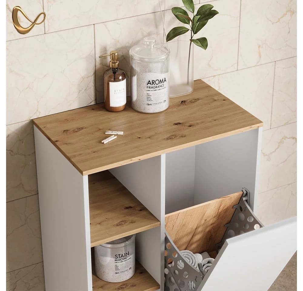 Livinity® Wäscheschrank Paolina Weiß mit Wäschekorb - Bild 5