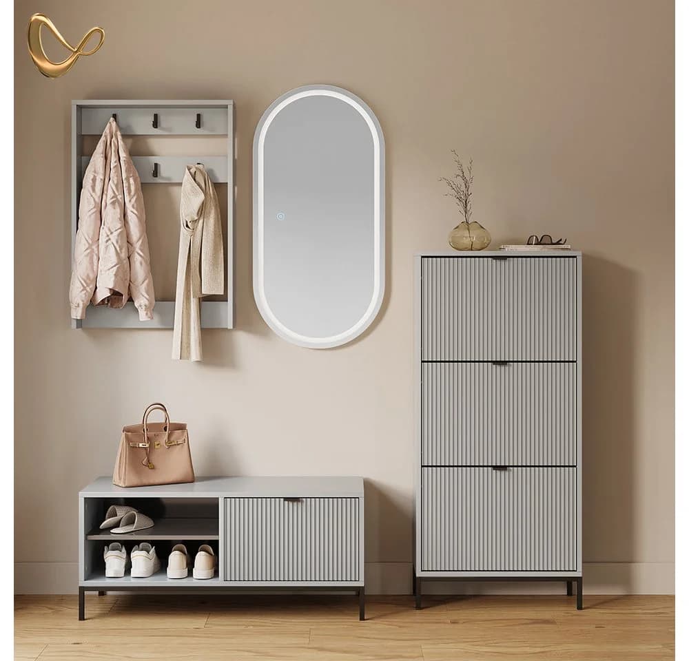 Livinity Schuhkipper Aterno Grau mit 3 Klappschubladen
