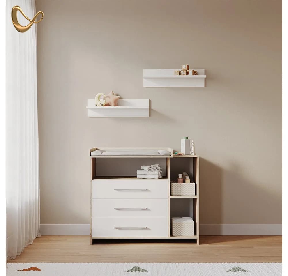 Livinity Wickelkommode Torino Weiß/Sonoma mit Schubladen - Bild 1