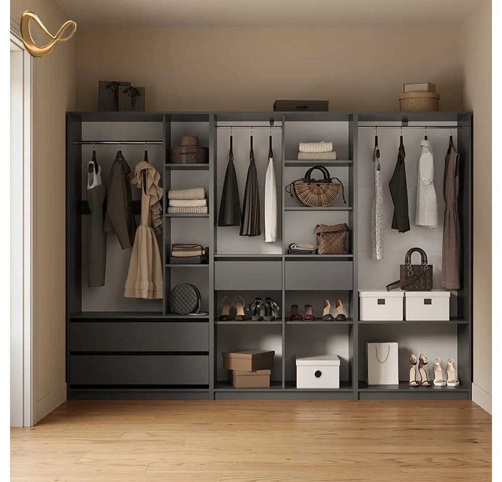 Livinity® Kleiderschrank Trento 3er Set Anthrazit Spanplatte
