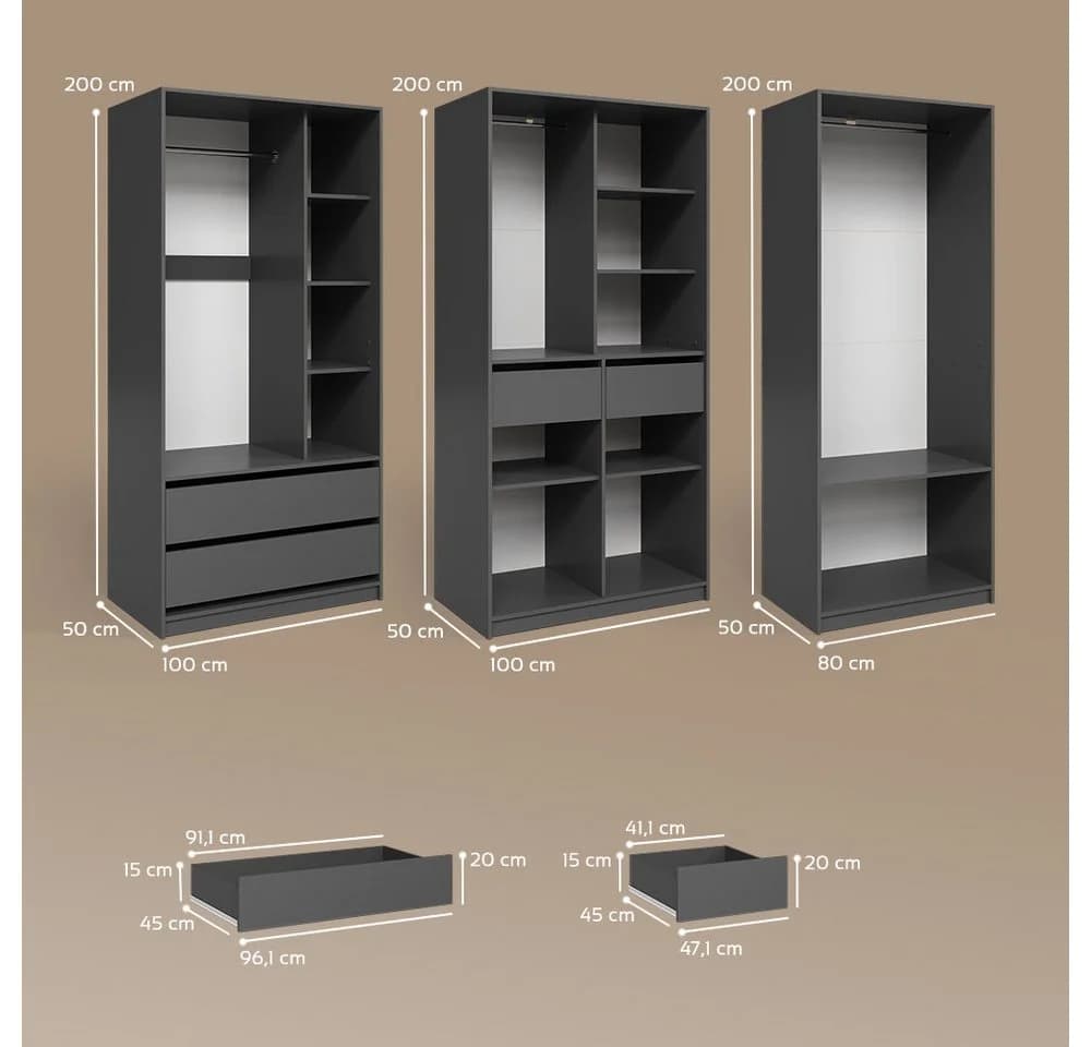 Livinity® Kleiderschrank Trento 3er Set Anthrazit Spanplatte - Bild 3
