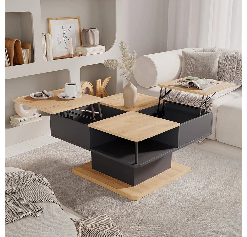 Vicco Couchtisch Movira Anthrazit/Goldkraft Eiche mit Liftfunktion und Stauraum - Bild 2