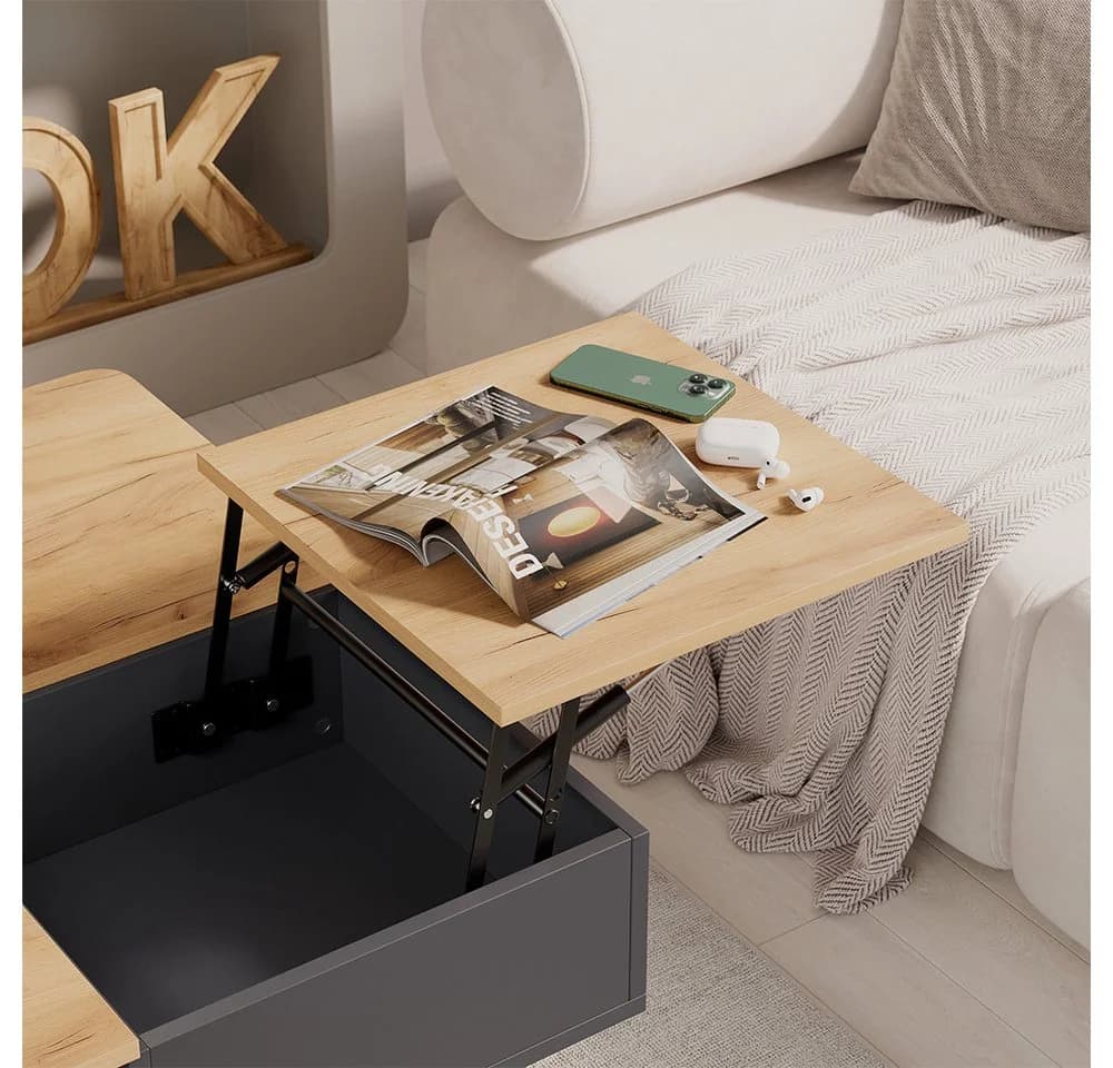 Vicco Couchtisch Movira Anthrazit/Goldkraft Eiche mit Liftfunktion und Stauraum - Bild 4