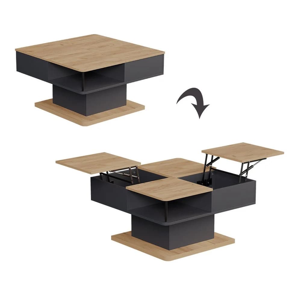 Vicco Couchtisch Movira Anthrazit/Goldkraft Eiche mit Liftfunktion und Stauraum - Bild 5