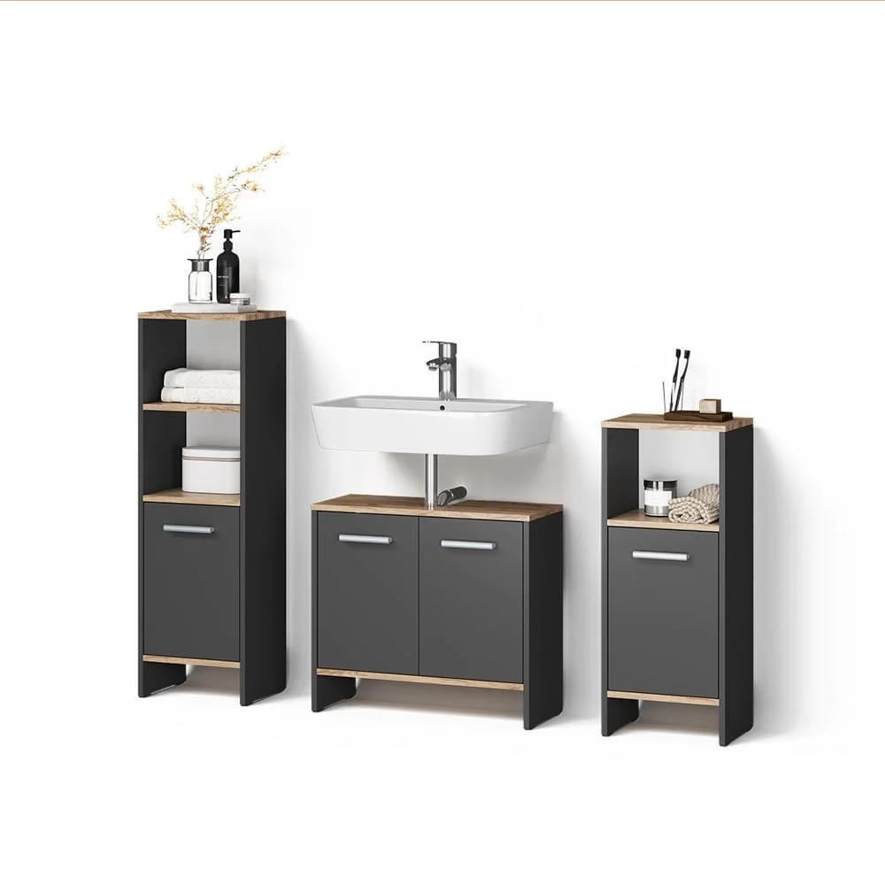 BADMÖBEL-SET Amalfi Anthrazit & Goldkraft Eiche 3-teilig