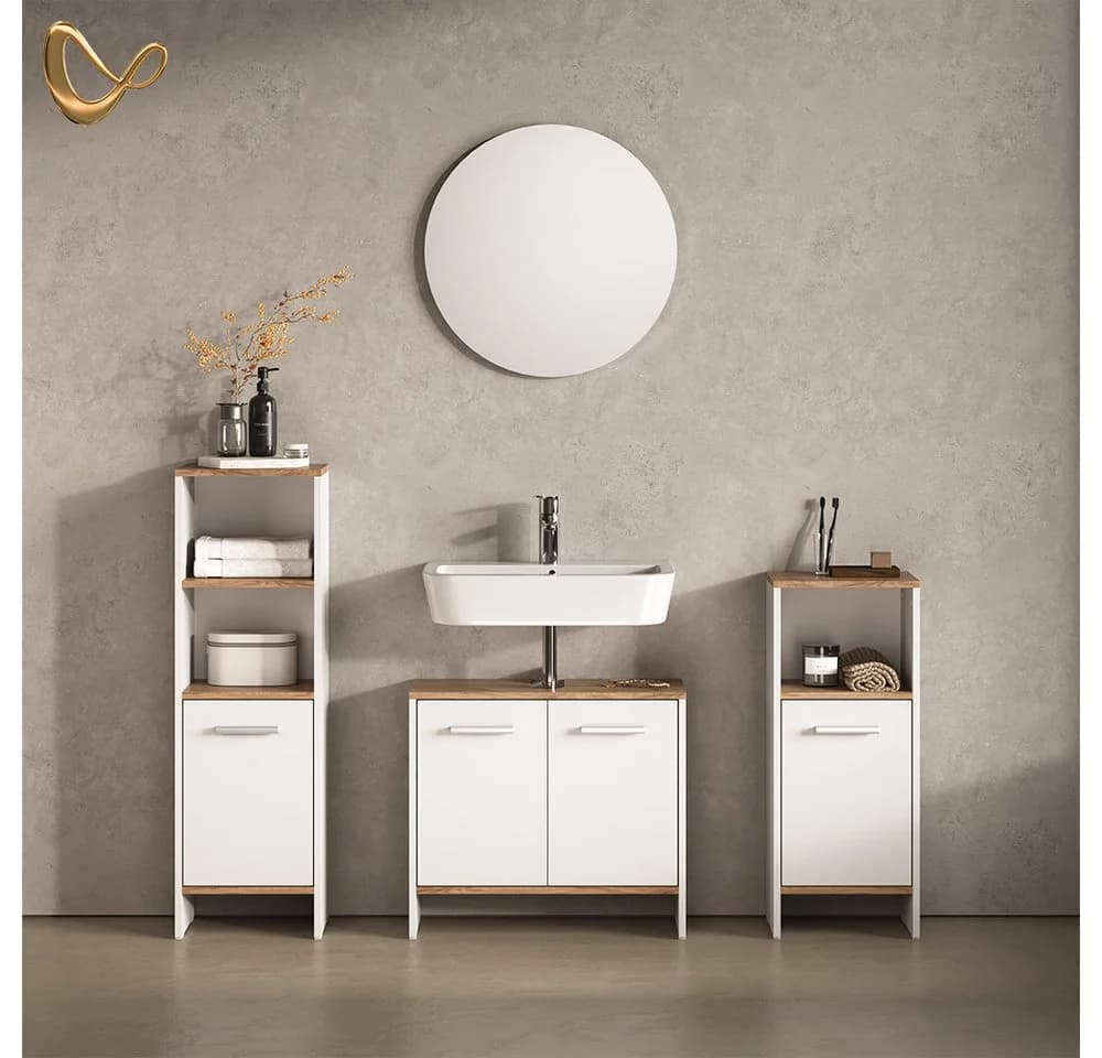 Livinity® Badmöbel-Set Amalfi 3-teilig Weiß/Goldkraft Eiche