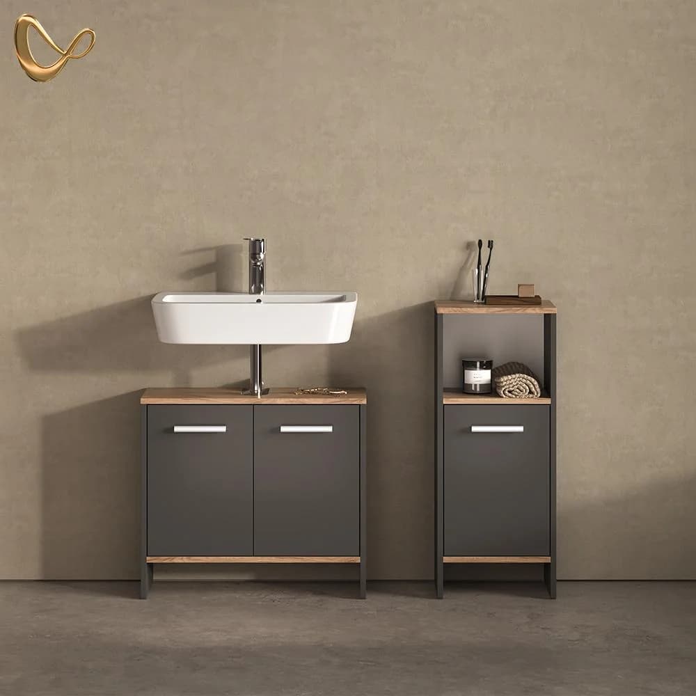 Amalfi BADEZIMMERMÖBEL-SET Anthrazit/Goldkraft Eiche 2-teilig
