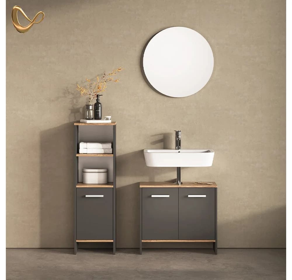 Livinity Badmöbel-Set Amalfi Anthrazit/Goldkraft Eiche 2 Teile