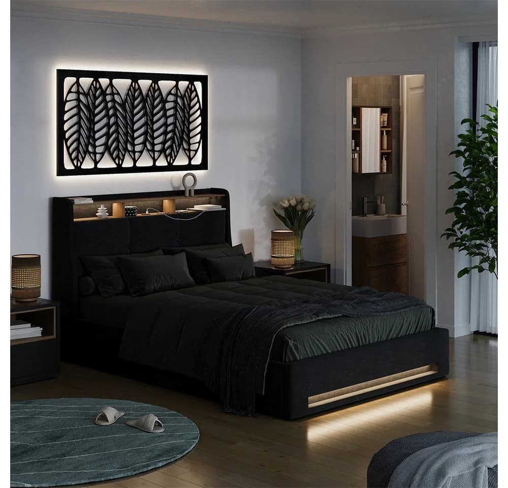 VitaliSpa® Polsterbett Christin Anthrazit/Eiche mit LED und USB-Anschluss - Bild 2