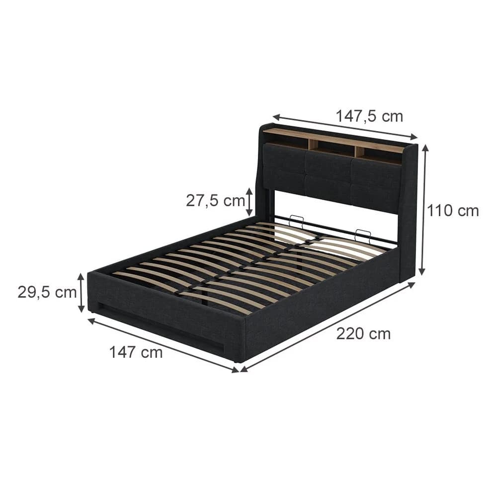 VitaliSpa® Polsterbett Christin Anthrazit/Eiche mit LED und USB-Anschluss - Bild 3