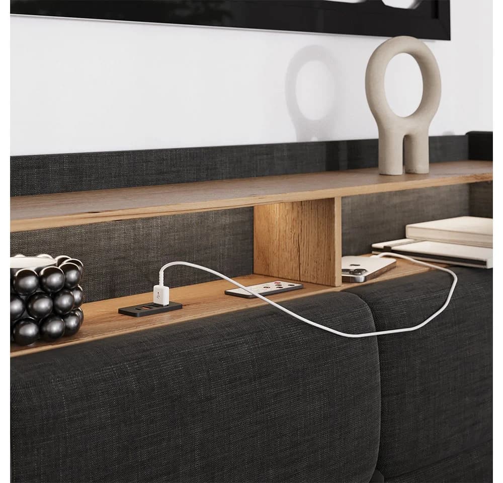 VitaliSpa® Polsterbett Christin Anthrazit/Eiche mit LED und USB-Anschluss - Bild 4