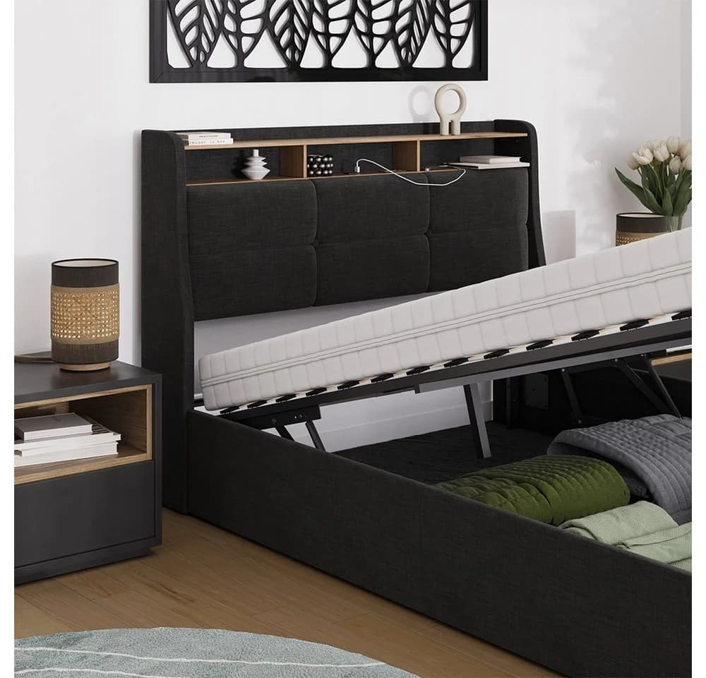 VitaliSpa® Polsterbett Christin Anthrazit/Eiche mit LED und USB-Anschluss - Bild 5
