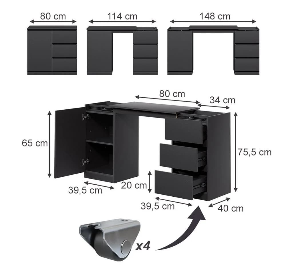 Vicco Kommode Varino Schwarz Ausziehbar - Bild 3