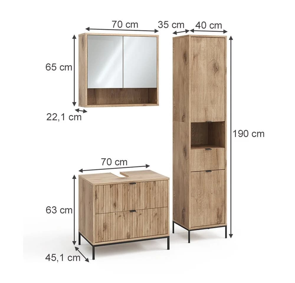 Vicco Badmöbel-Set Eliza 3-teilig Viking Oak Schwarz