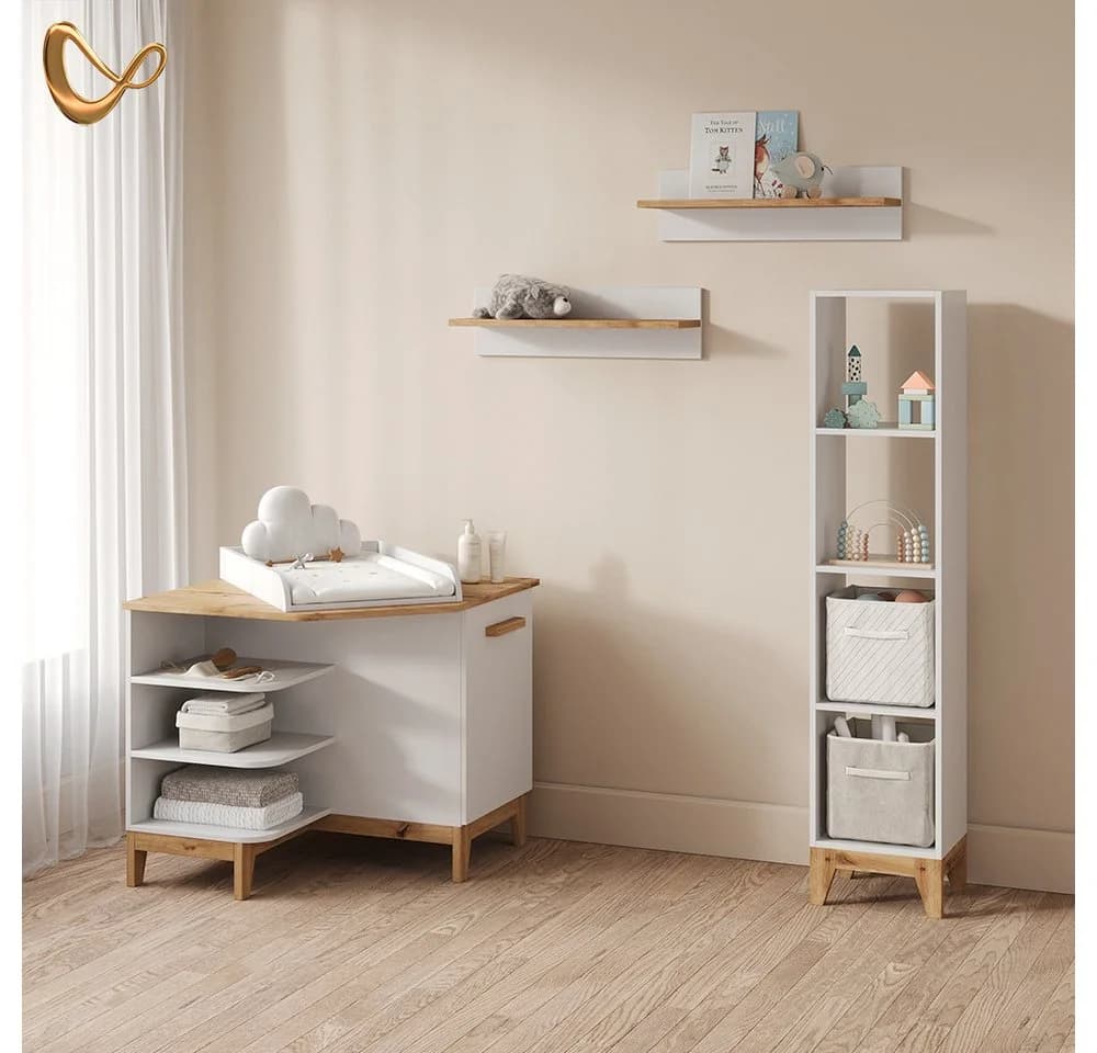 Livinity® Wickelkommode Mailo Weiß/Artisan mit Tür