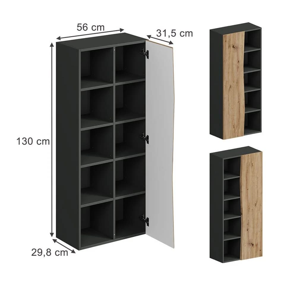 Vicco Hochschrank Willow Artisan Eiche/Anthrazit mit 5 offenen Fächern