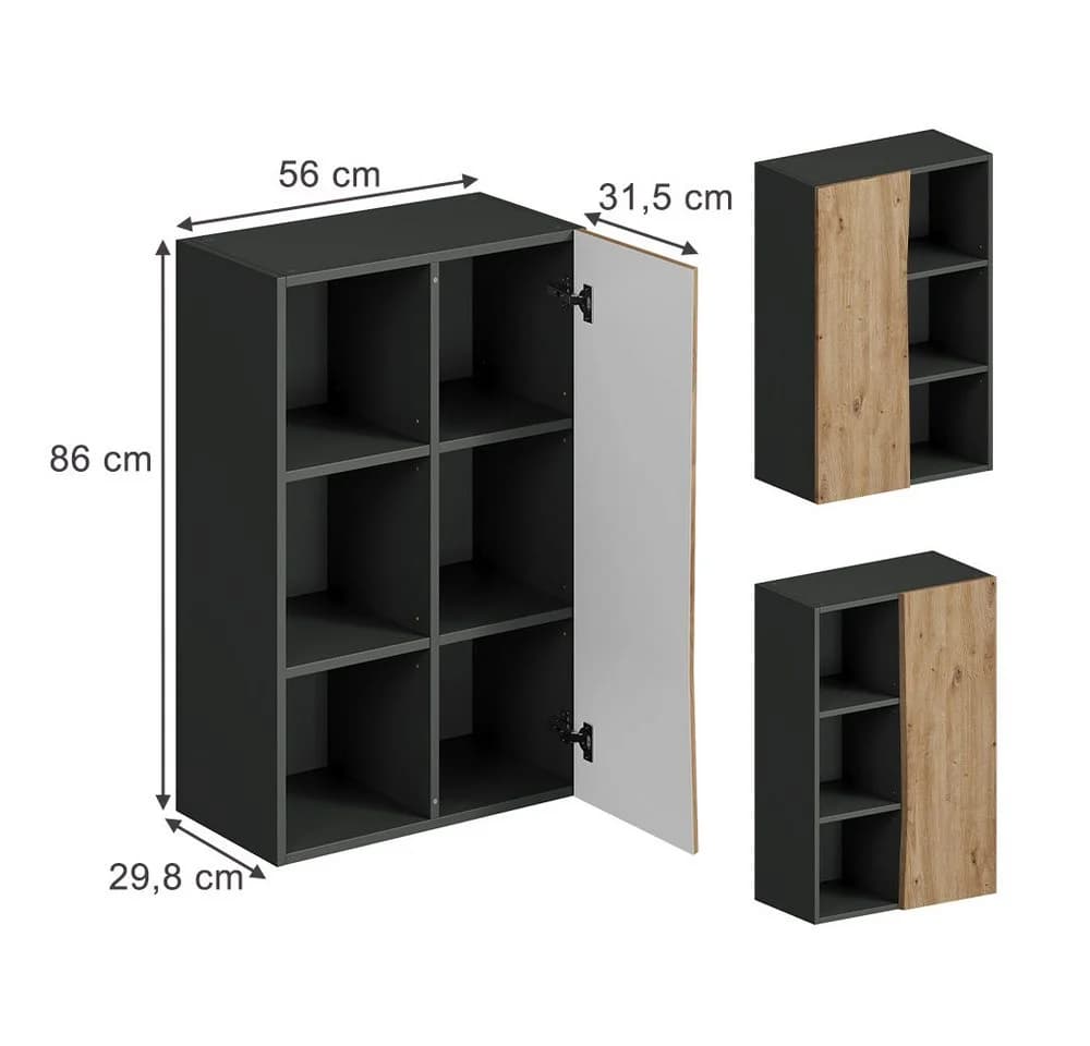 Vicco Midischrank Willow Artisan Anthrazit mit 3 Fächern