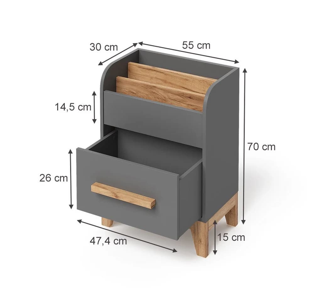 VitaliSpa® Bücherregal Malia Grau mit Schublade
