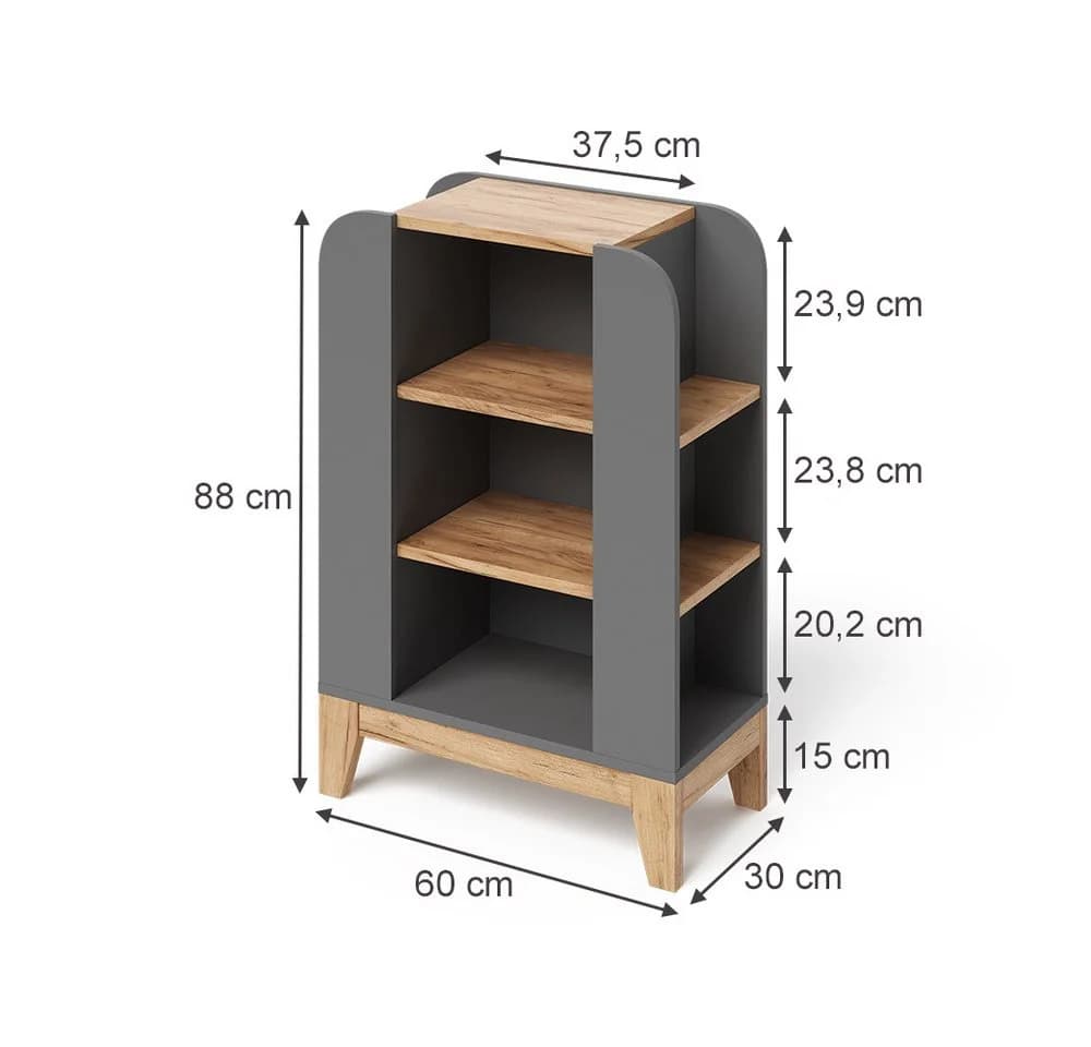 VitaliSpa® Bücherregal Malia 9 Fächer Grau/Artisan-Eiche