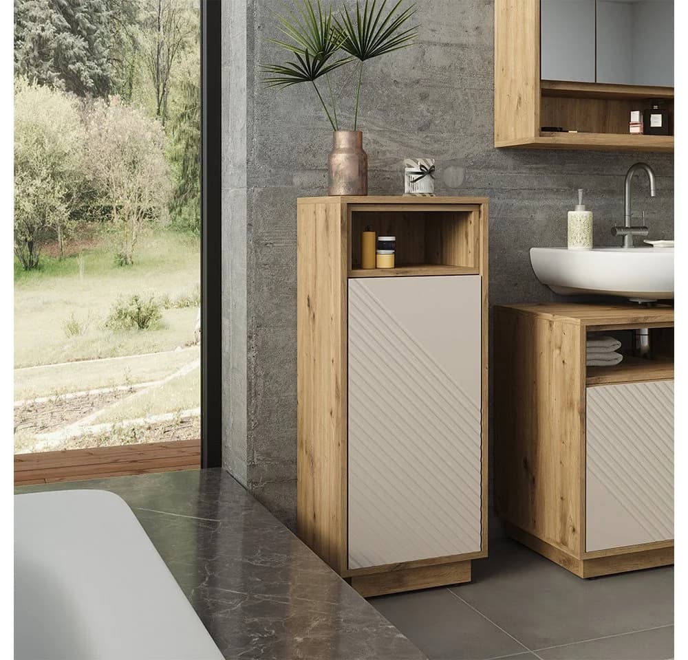 Vicco Midischrank Beatrice Modern Rillenfront Cashmere/Artisan-Eiche - Bild 3