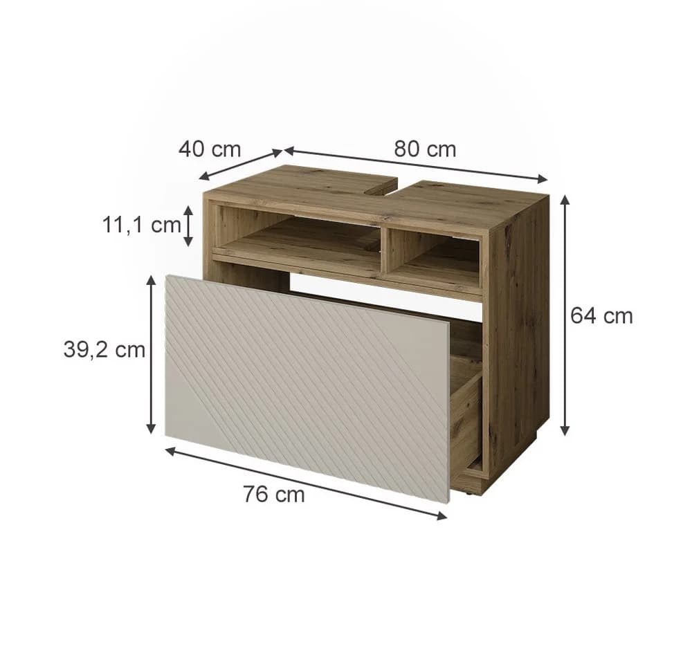Vicco Waschbeckenunterschrank Beatrice Cashmere/Artisan-Eiche mit Schublade