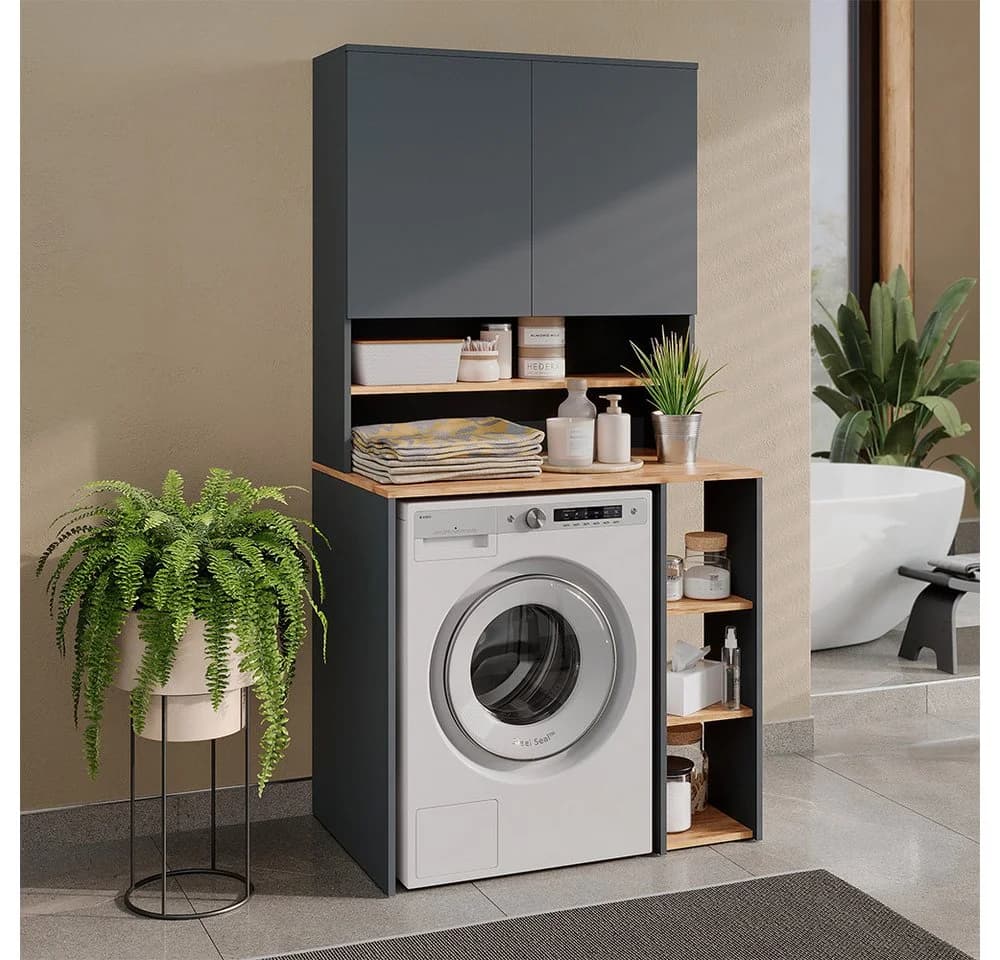 Vicco Waschmaschinenschrank Viktor Anthrazit/Goldkraft Eiche mit Regal - Bild 2