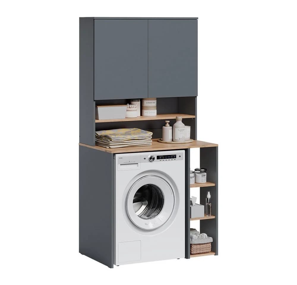 Vicco Waschmaschinenschrank Viktor Anthrazit/Goldkraft Eiche mit Regal - Bild 5