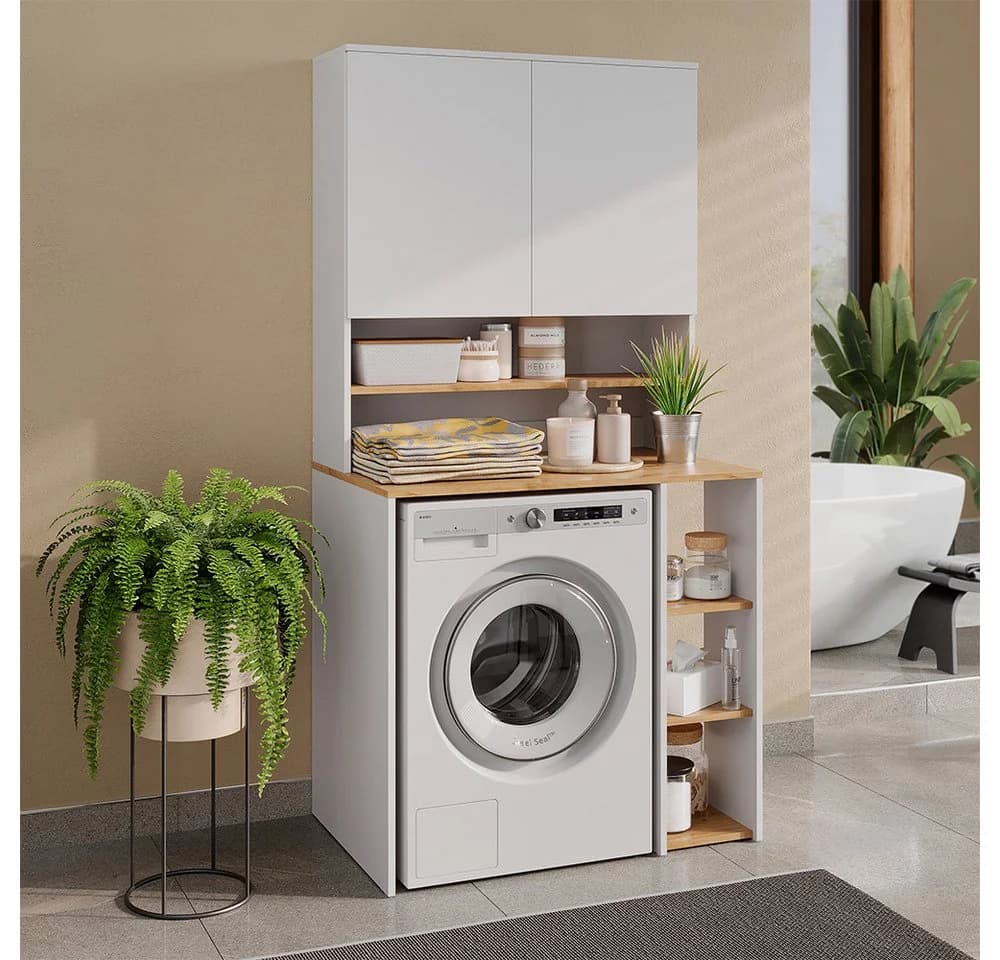 Vicco Waschmaschinenschrank Viktor Weiß/Artisan-Eiche mit Regal - Bild 2