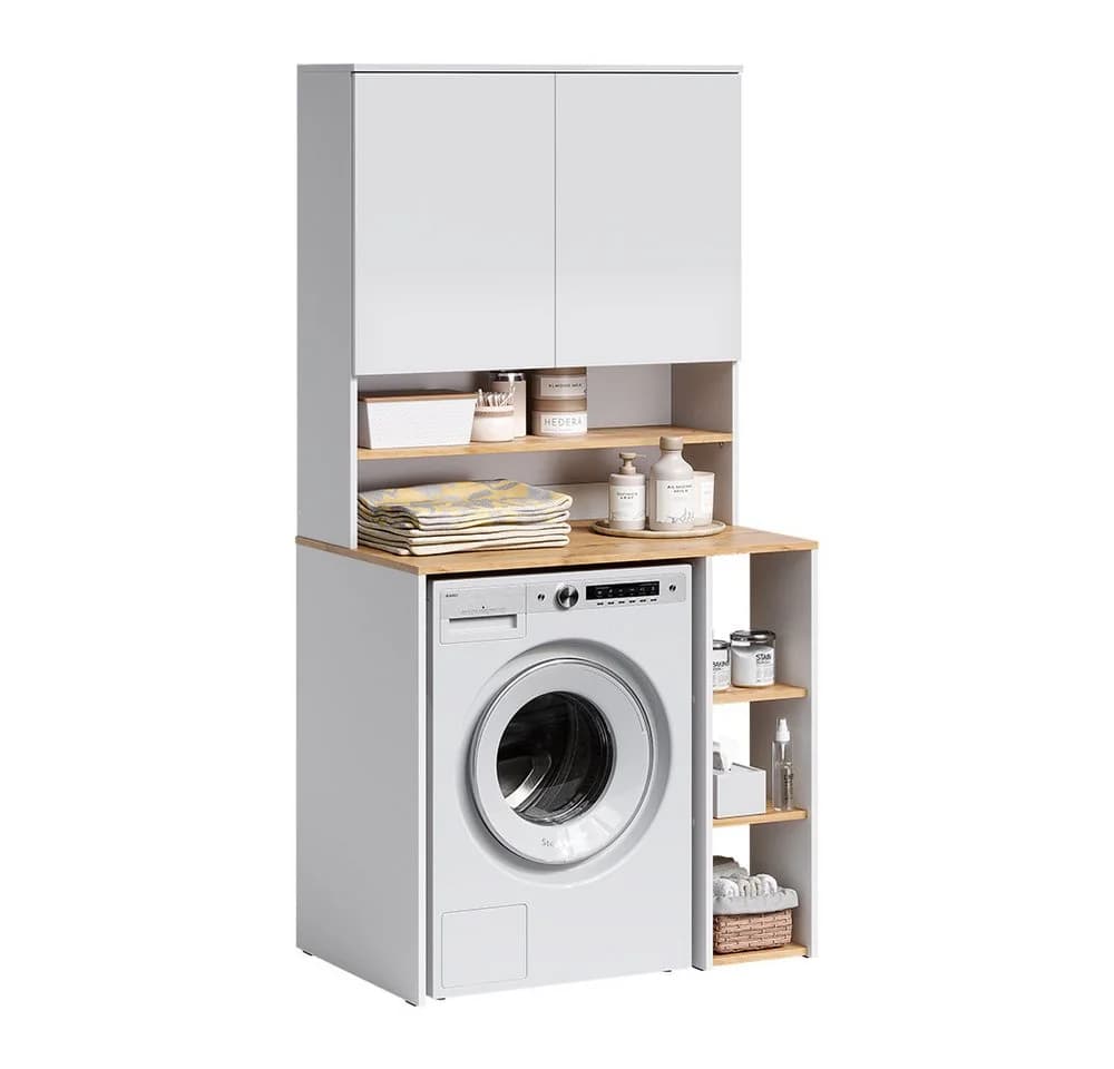 Vicco Waschmaschinenschrank Viktor Weiß/Artisan-Eiche mit Regal - Bild 5