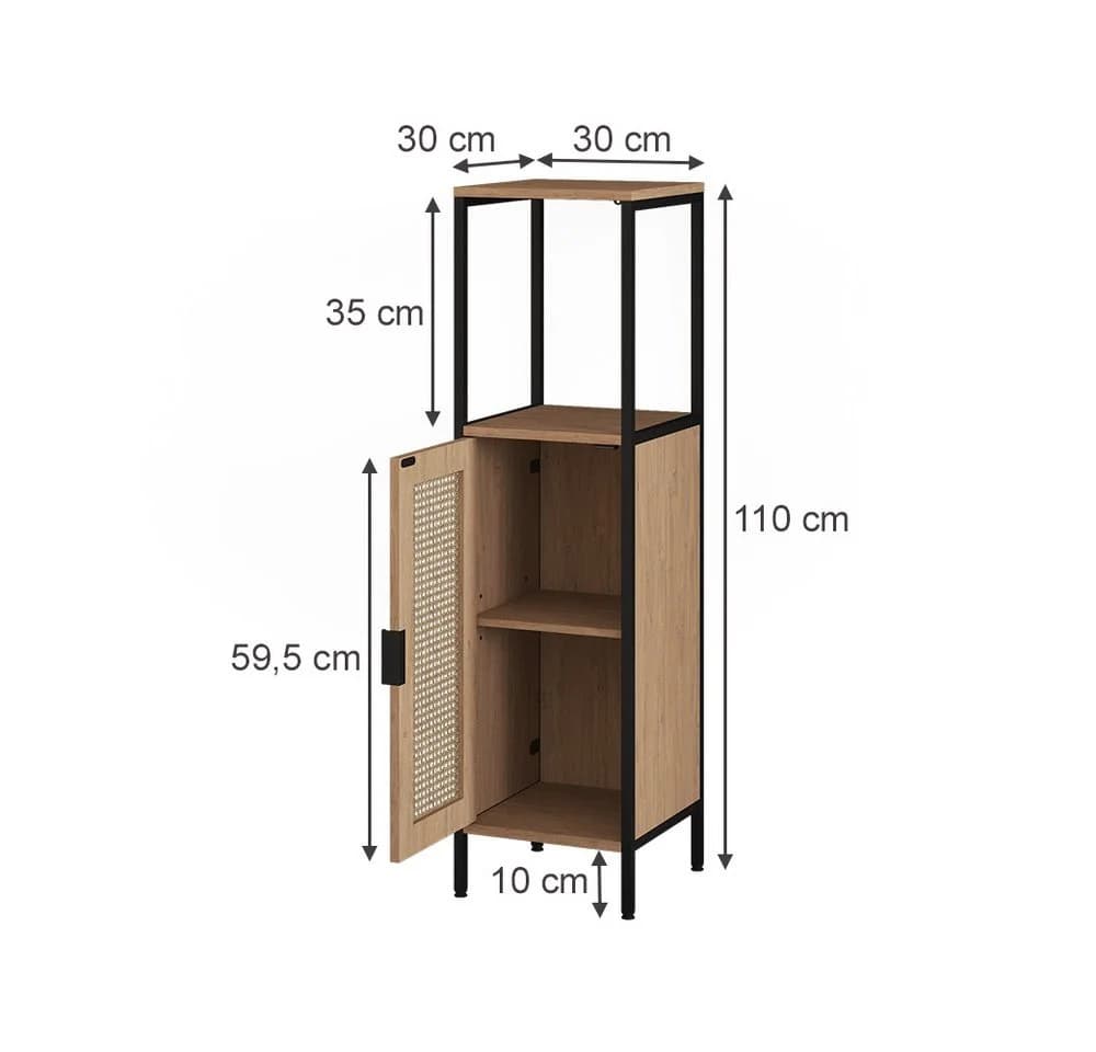 Vicco Midischrank Linara mit Geflecht-Tür und Metallrahmen