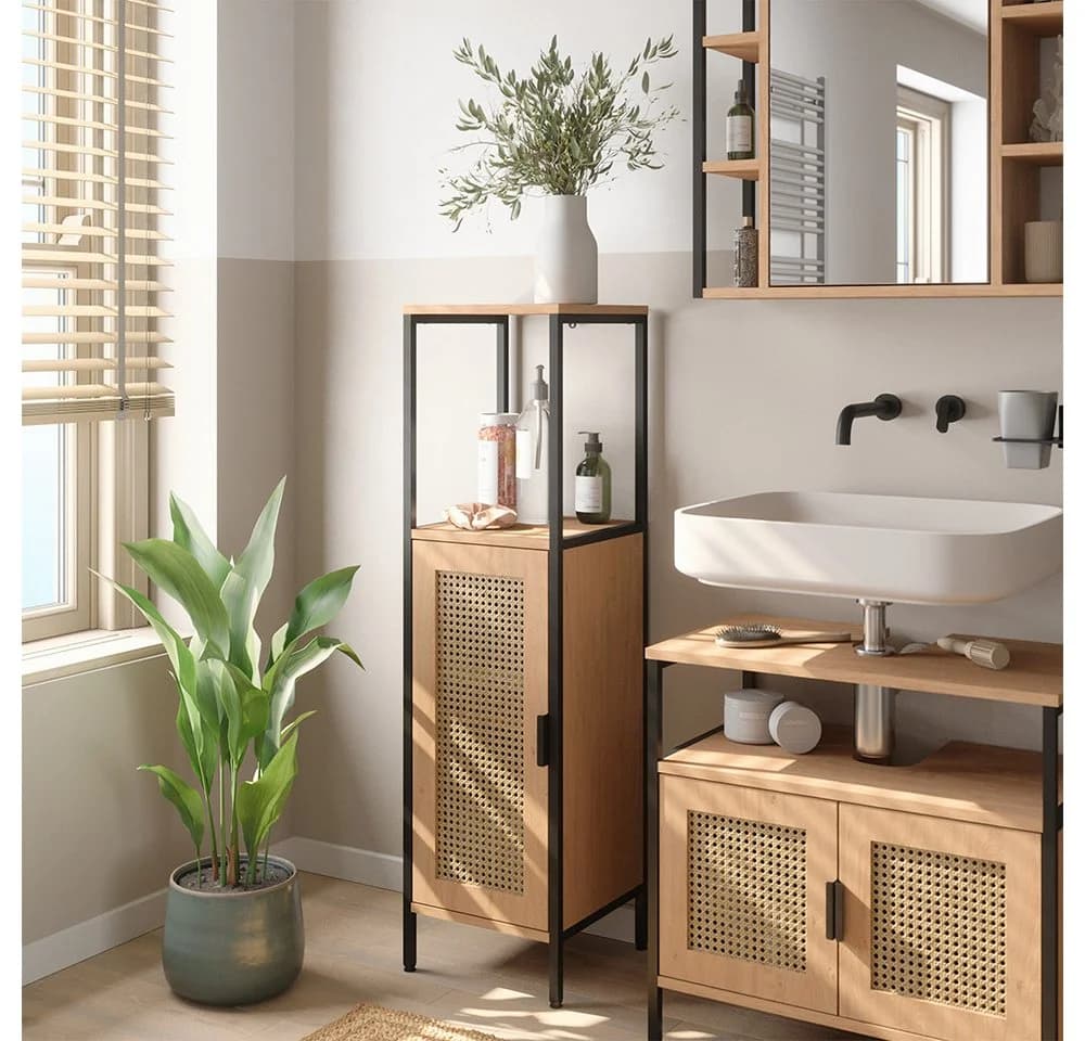Vicco Midischrank Linara mit Geflecht-Tür und Metallrahmen - Bild 3
