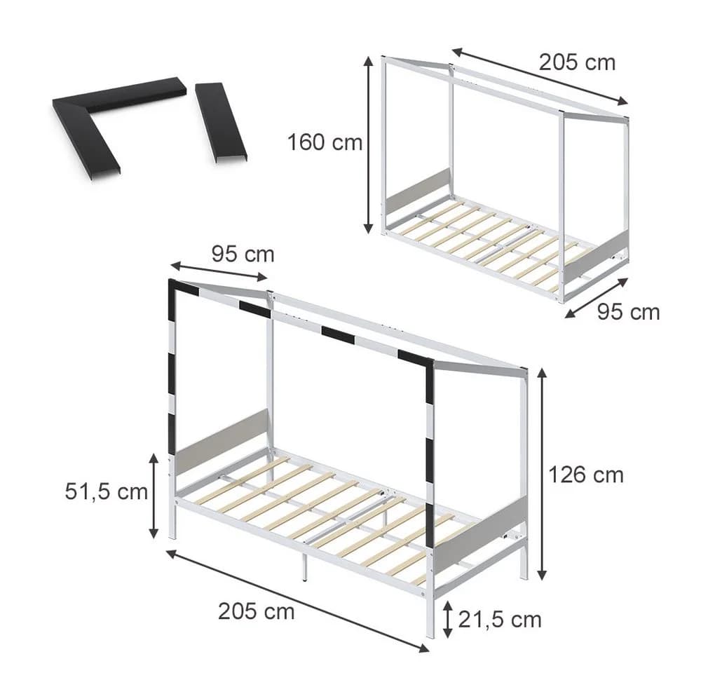 VitaliSpa® Kinderbett Goal Weiß Schwarz Metallrahmen