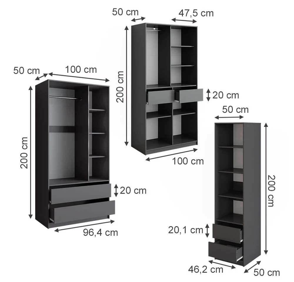 Vicco Kleiderschrank Elmo 3er Set Anthrazit Modern - Bild 3