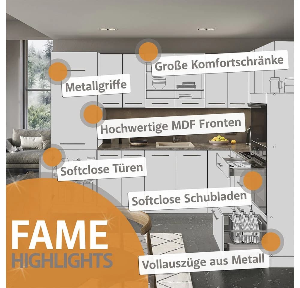 Vicco Apothekerschrank Fame-Line Weiß Hochglanz mit Marmor-Arbeitsplatte - Bild 4